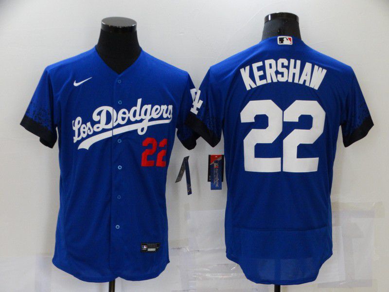Men Los Angeles Dodgers 22 Kershaw Blue City Edition Elite Nike 2021 MLB Jersey